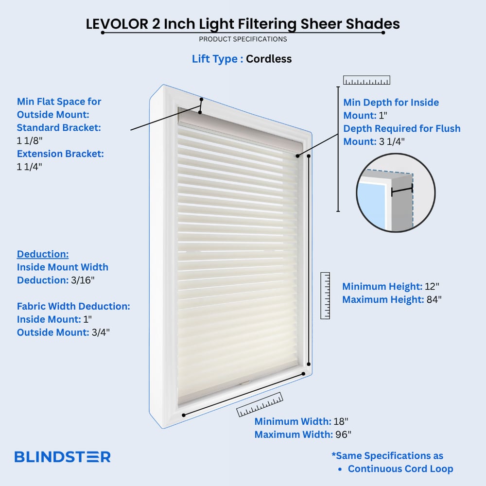 LEVOLOR 2 Inch Light Filtering Sheer Shades dimensions diagram 2 of 3