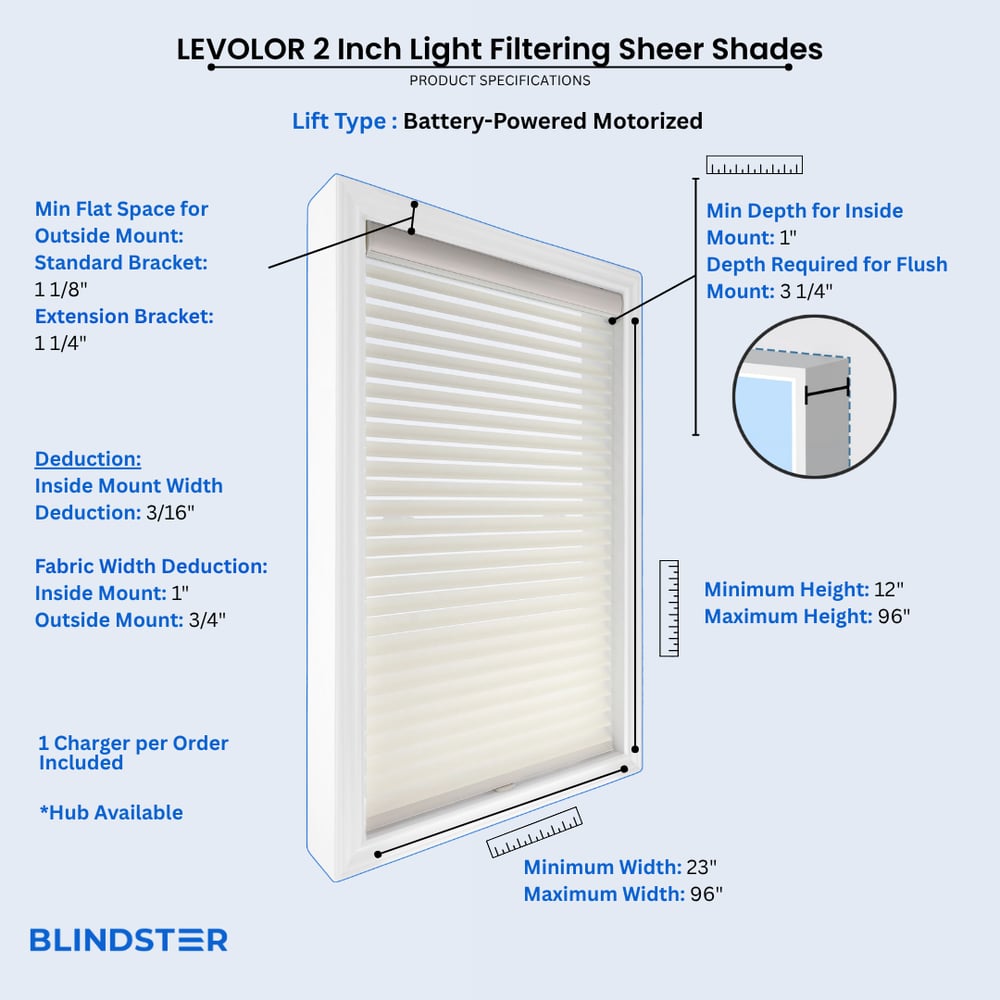 LEVOLOR 2 Inch Light Filtering Sheer Shades dimensions diagram 3 of 3