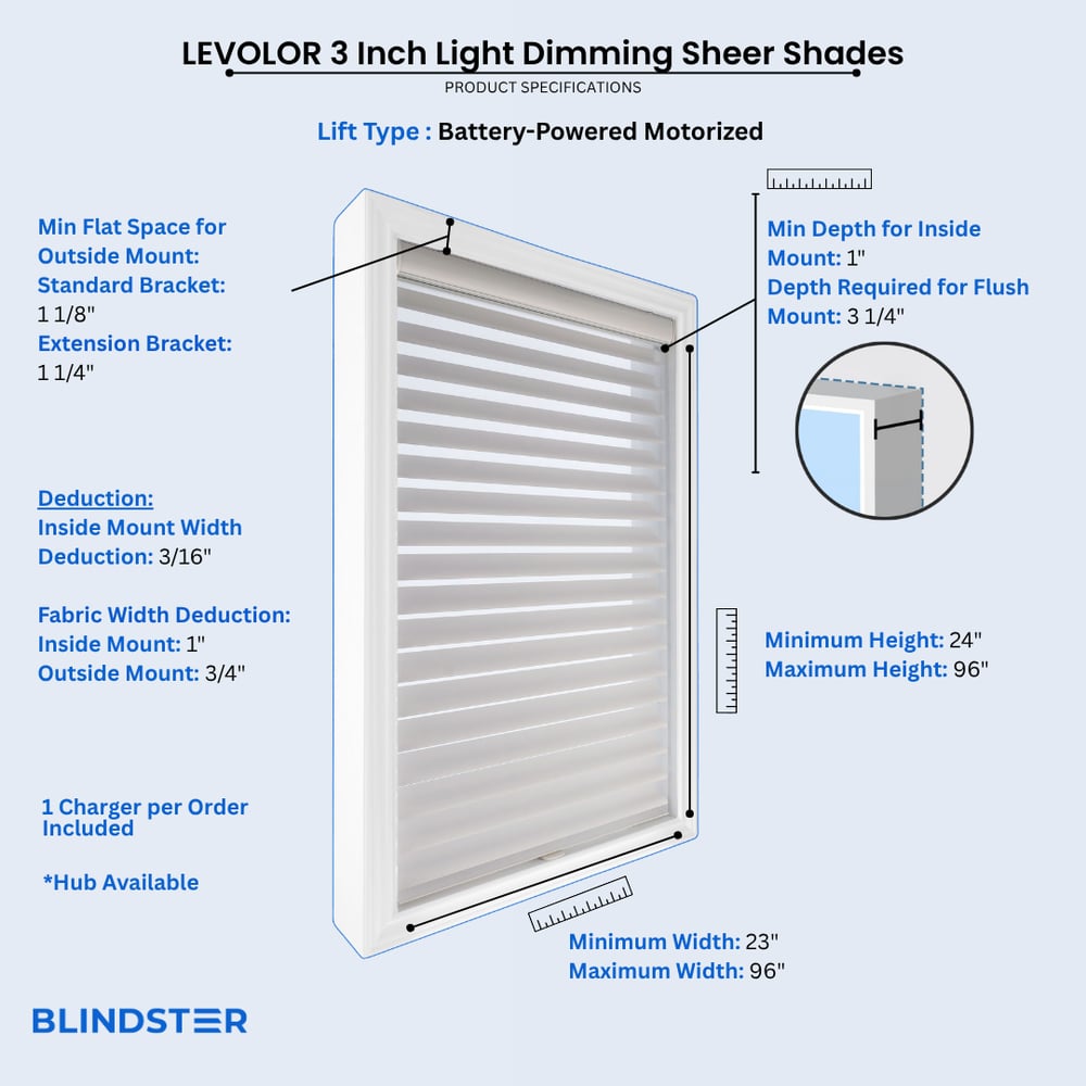 LEVOLOR 3 Inch Light Dimming Sheer Shades dimensions diagram 3 of 3