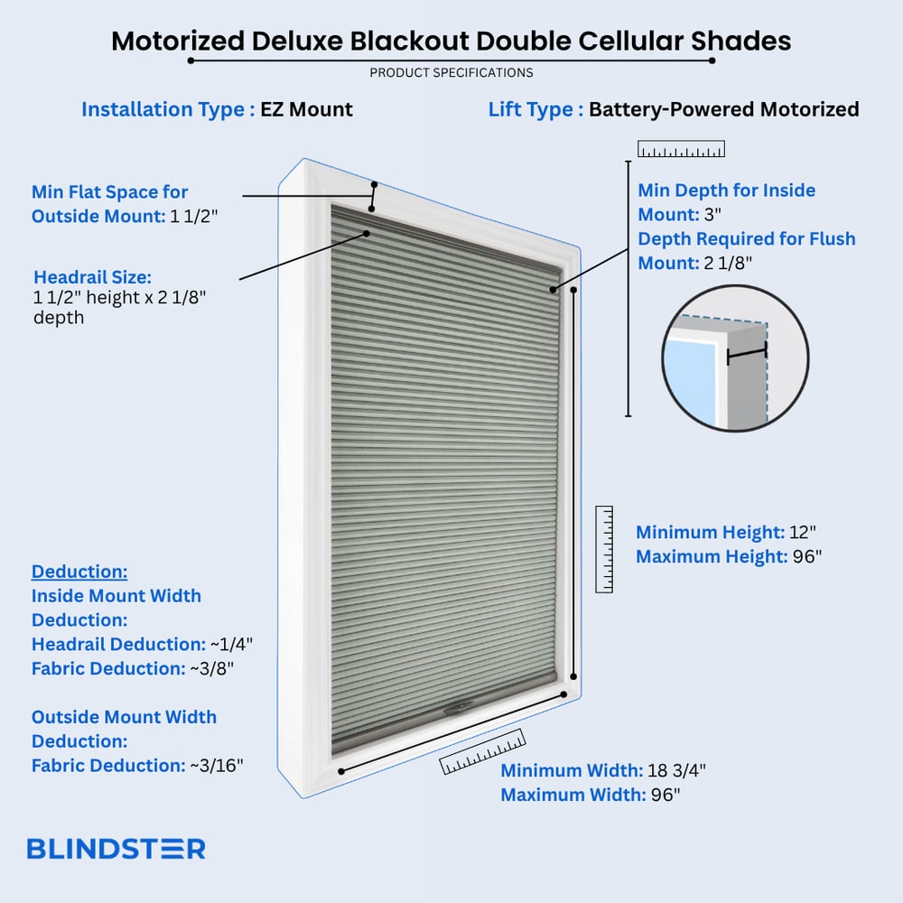 Motorized Deluxe Blackout Double Cellular Shades dimensions diagram 2 of 2
