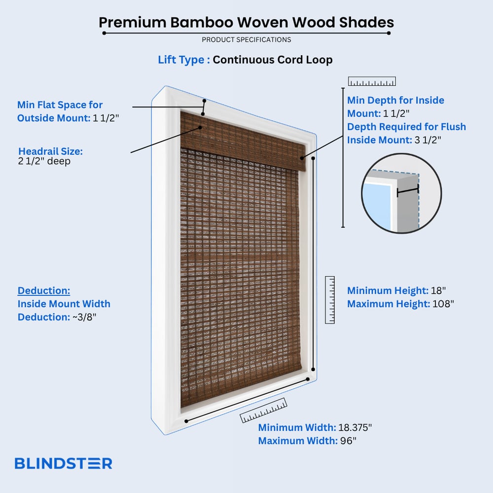 Premium Bamboo Woven Wood Shades dimensions diagram 2 of 3