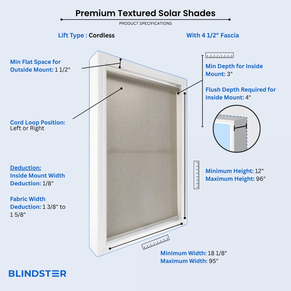 Premium Textured Solar Shades dimensions diagram 4 of 6