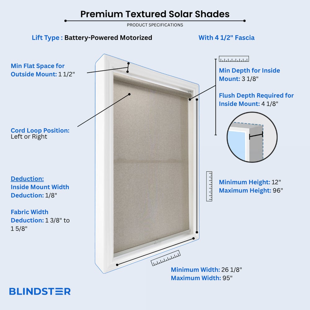 Premium Textured Solar Shades dimensions diagram 6 of 6