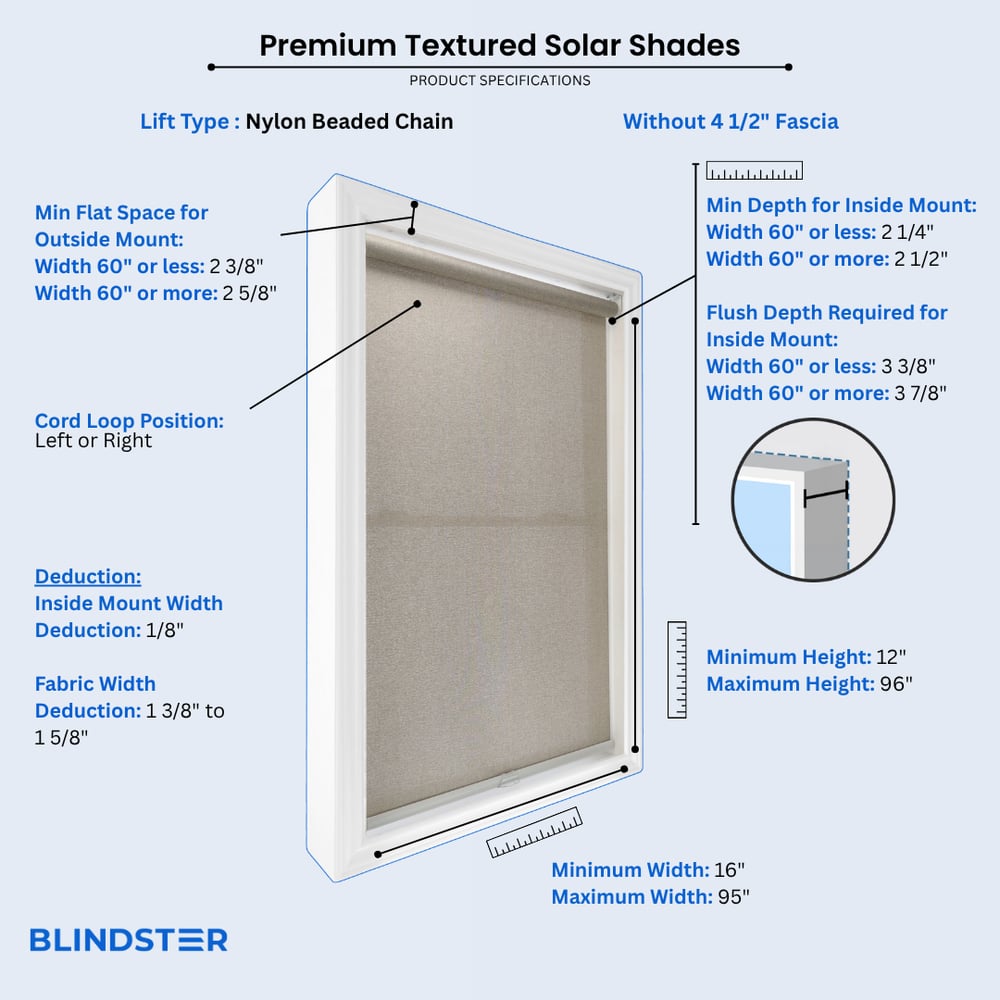 Premium Textured Solar Shades dimensions diagram 1 of 6