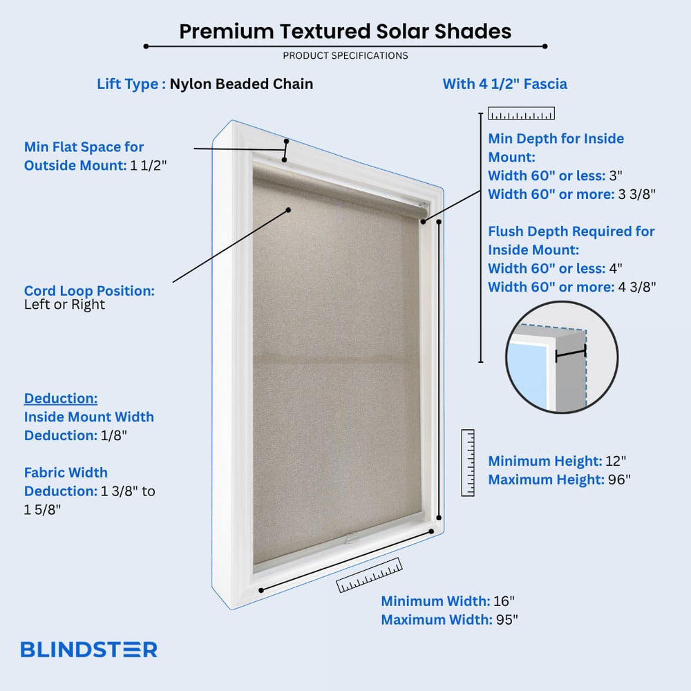 Premium Textured Solar Shades dimensions diagram 2 of 6