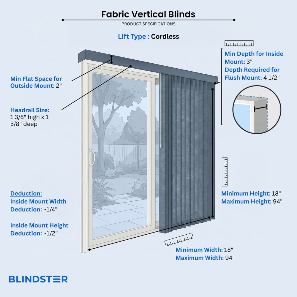 Fabric Vertical Blinds dimensions diagram