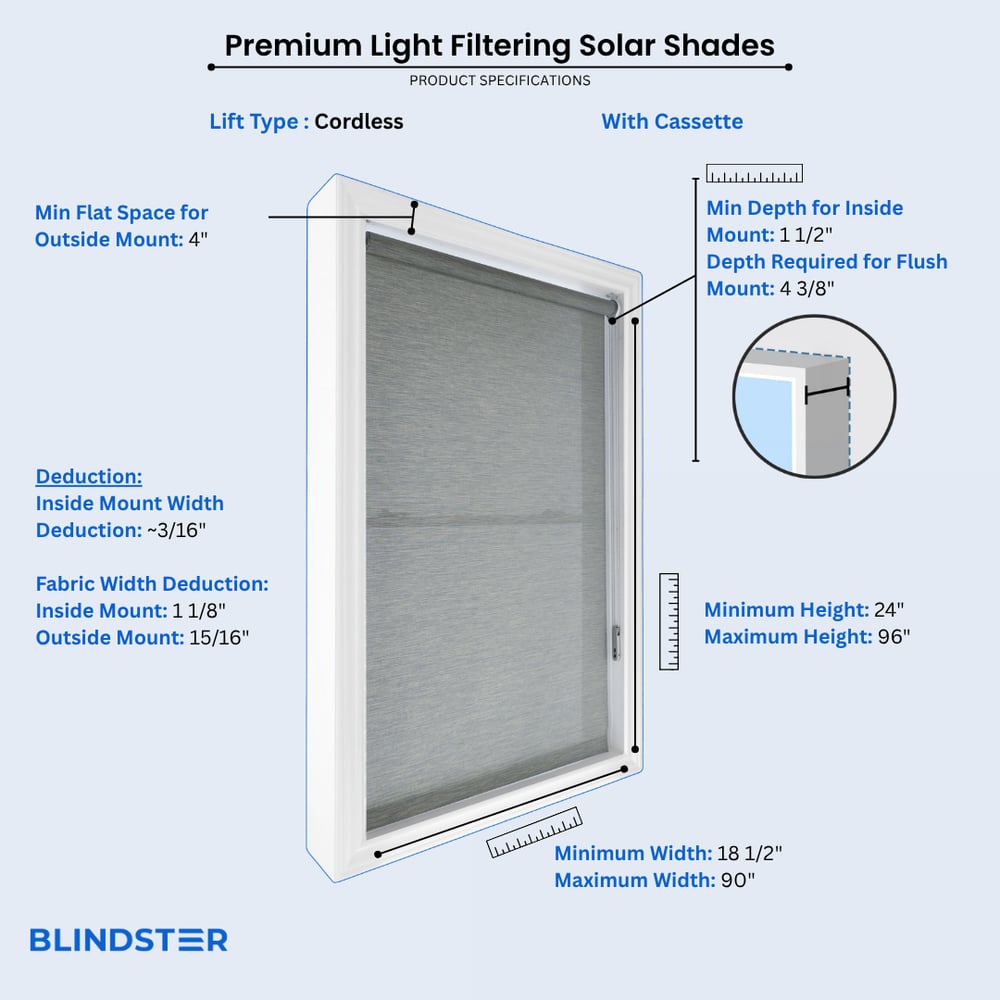 Premium Light Filtering Solar Shades  dimensions diagram 4 of 6