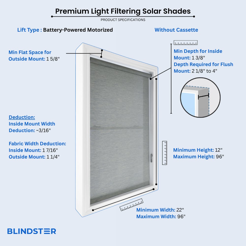 Premium Light Filtering Solar Shades  dimensions diagram 5 of 6