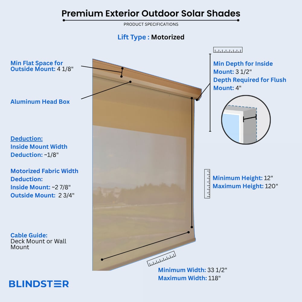 Premium Exterior Outdoor Solar Shades dimensions diagram 2 of 2