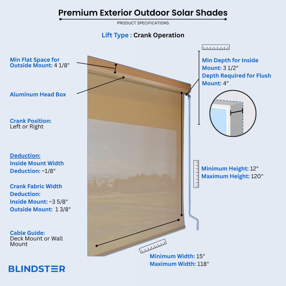 Premium Exterior Outdoor Solar Shades dimensions diagram 1 of 2