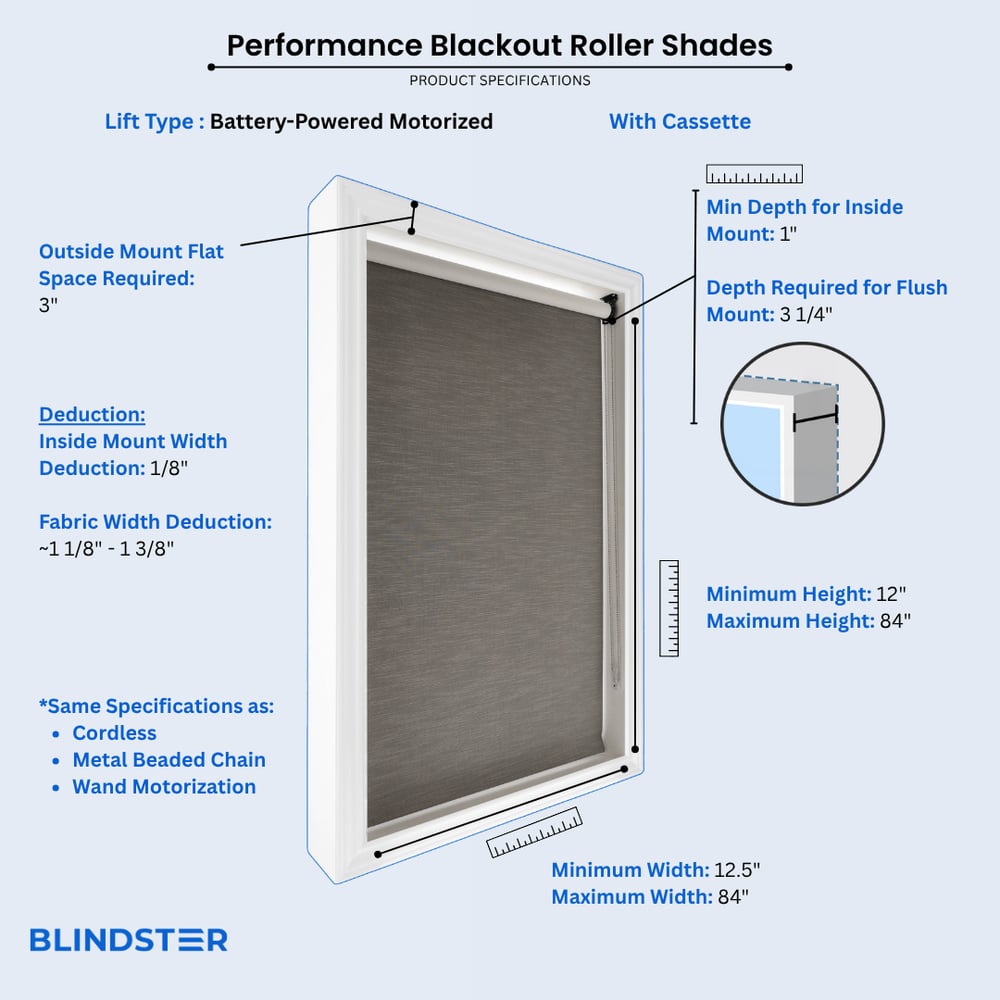 Performance Blackout Fabric Roller Shades dimensions diagram 2 of 7