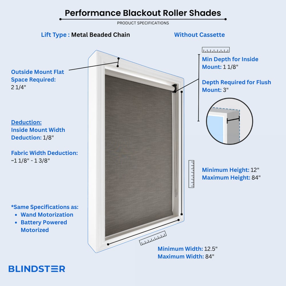 Performance Blackout Fabric Roller Shades dimensions diagram 5 of 7