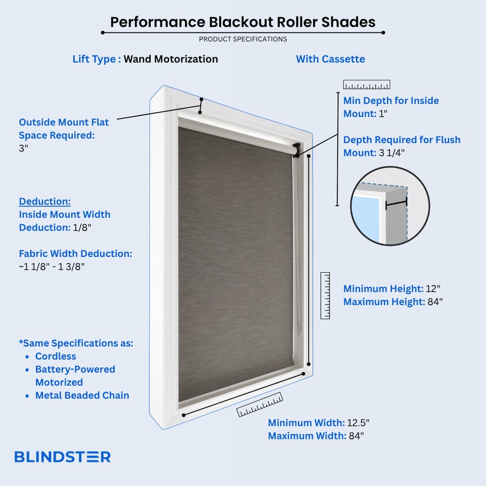 Performance Blackout Fabric Roller Shades dimensions diagram 6 of 7