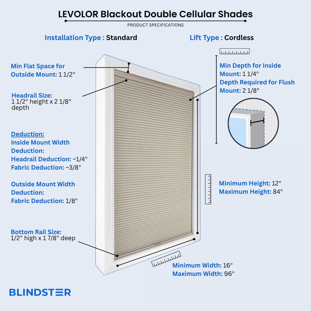 LEVOLOR Blackout Double Cellular Shades dimensions diagram 1 of 10