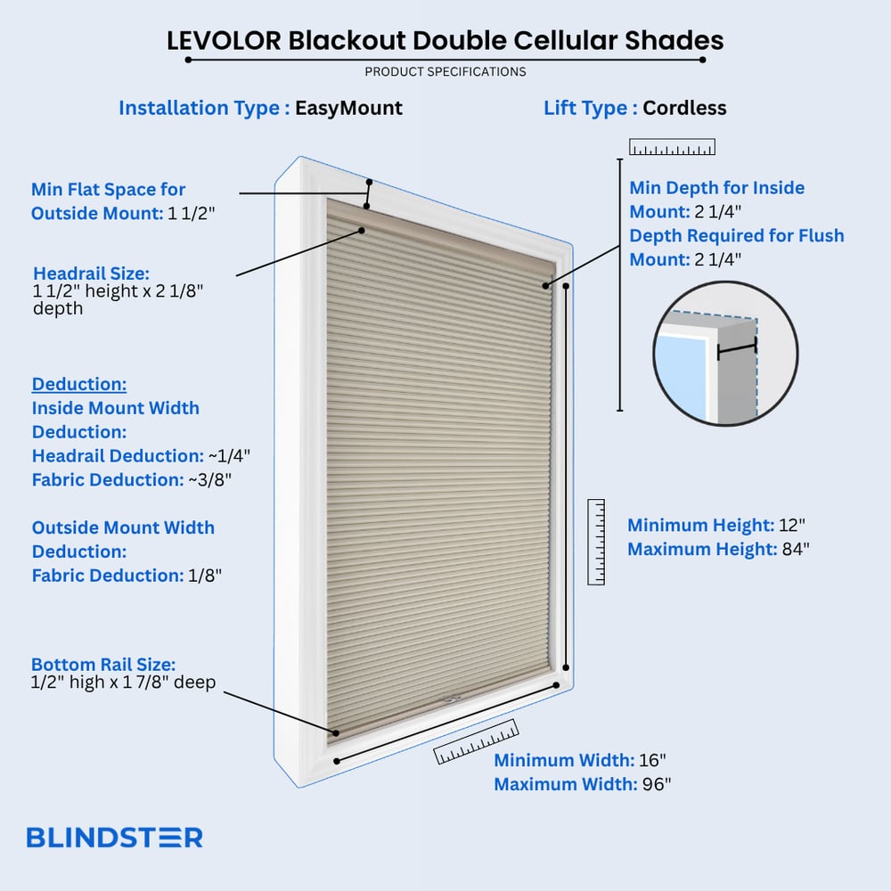 LEVOLOR Blackout Double Cellular Shades dimensions diagram 2 of 10