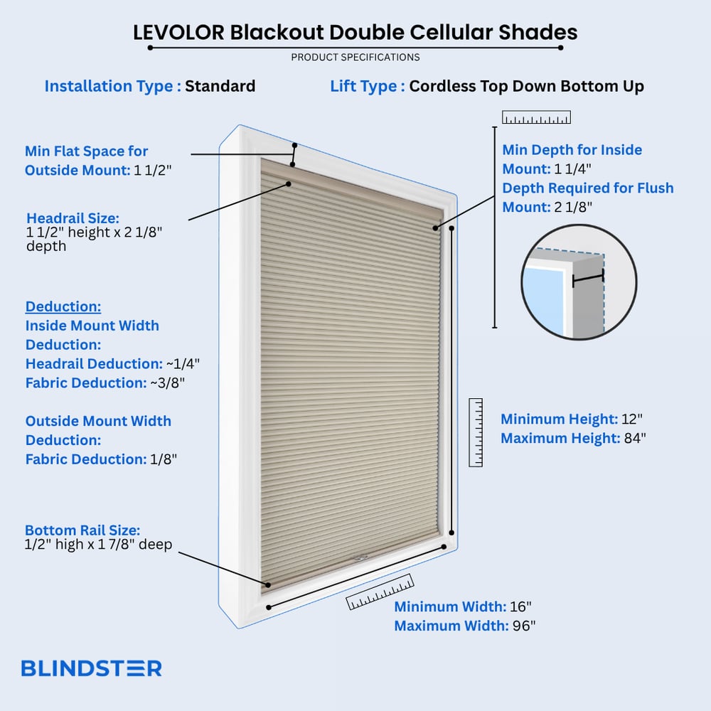 LEVOLOR Blackout Double Cellular Shades dimensions diagram 5 of 10
