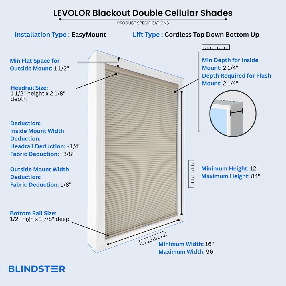 LEVOLOR Blackout Double Cellular Shades dimensions diagram 6 of 10