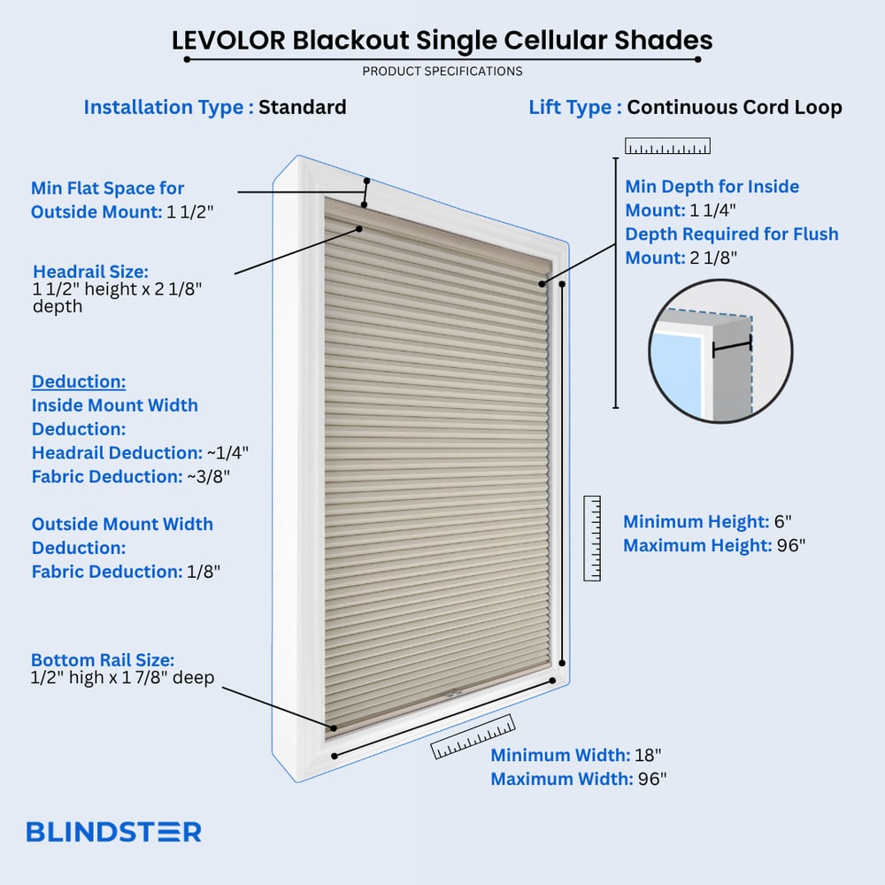 LEVOLOR Blackout Single Cellular Shades dimensions diagram 3 of 10