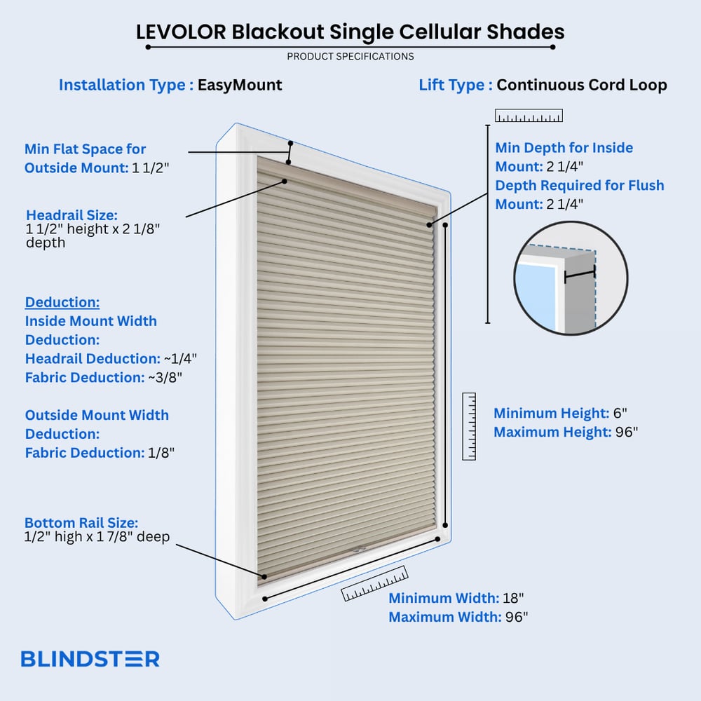 LEVOLOR Blackout Single Cellular Shades dimensions diagram 4 of 10
