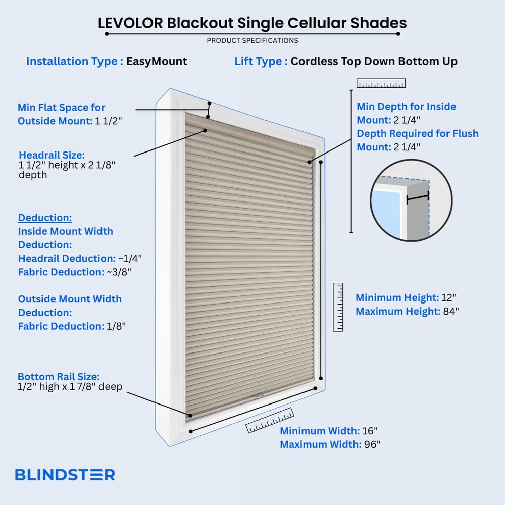 LEVOLOR Blackout Single Cellular Shades dimensions diagram 6 of 10