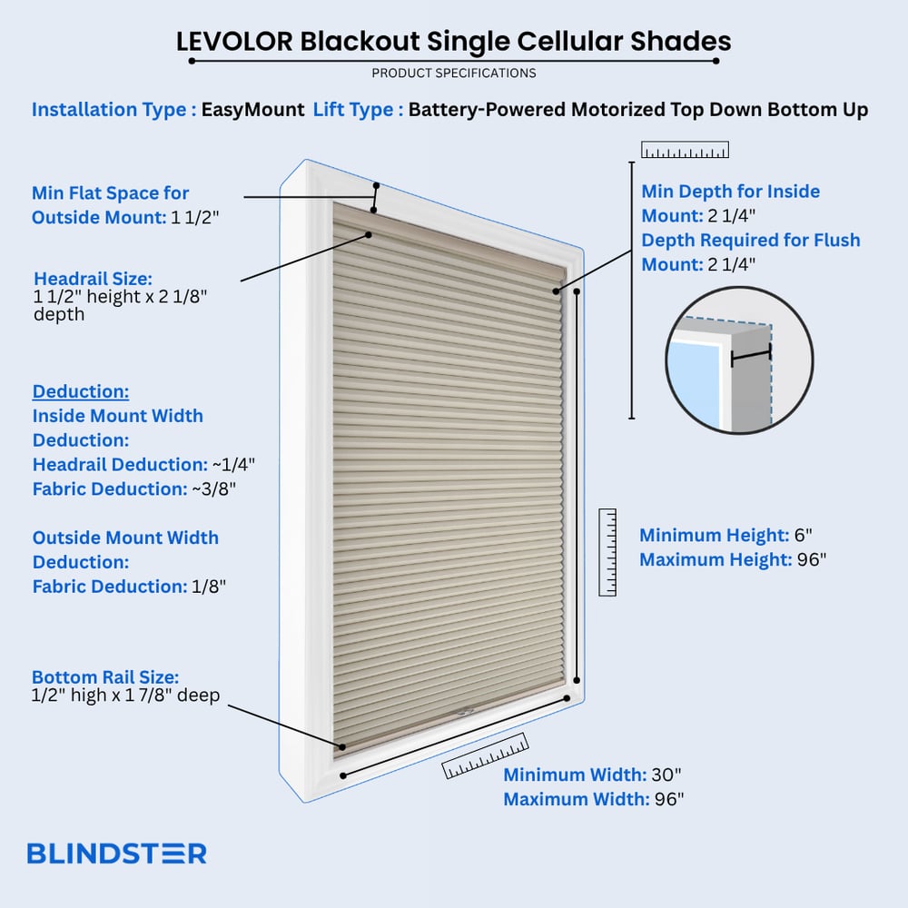 LEVOLOR Blackout Single Cellular Shades dimensions diagram 10 of 10