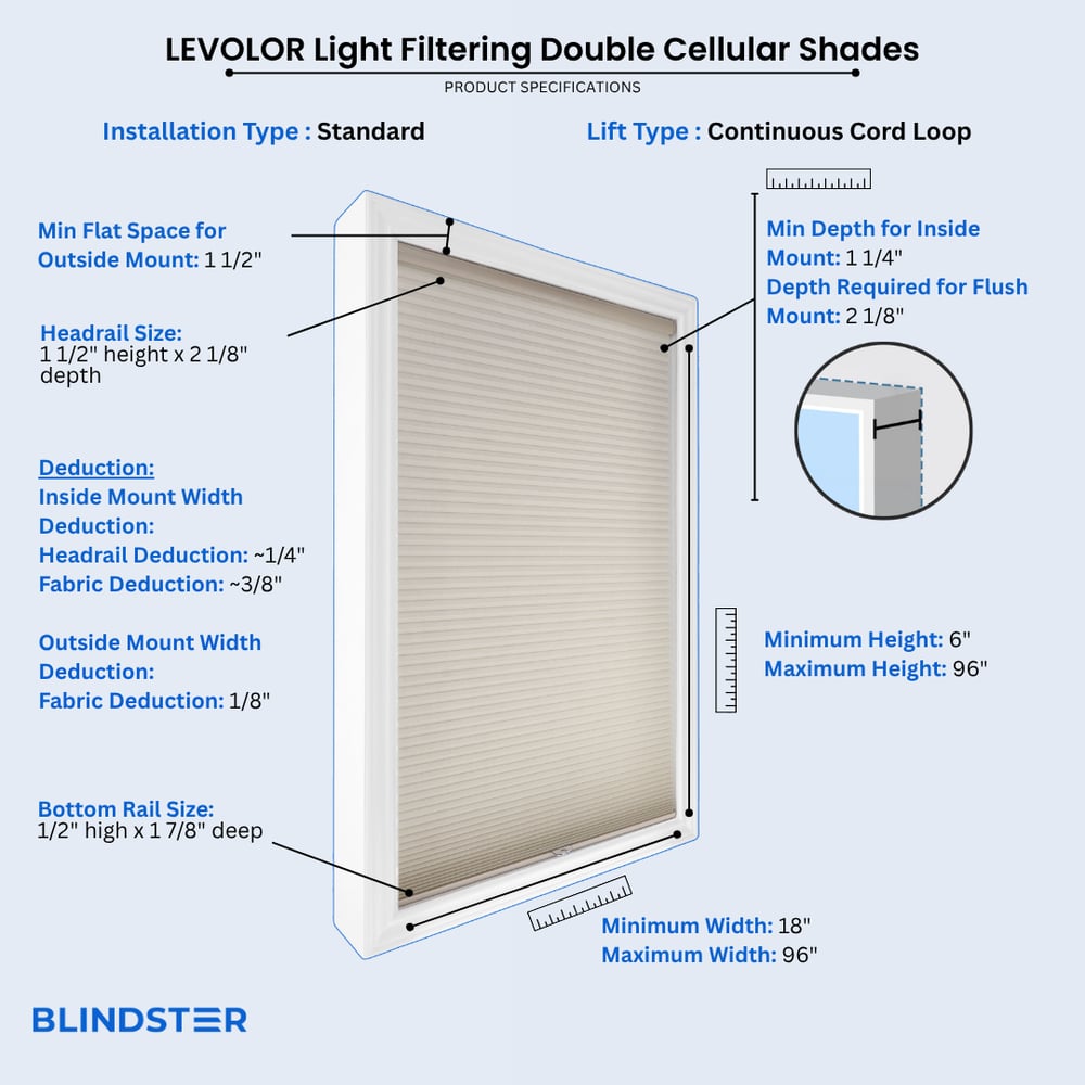 LEVOLOR Light Filtering Double Cellular Shades dimensions diagram 3 of 10
