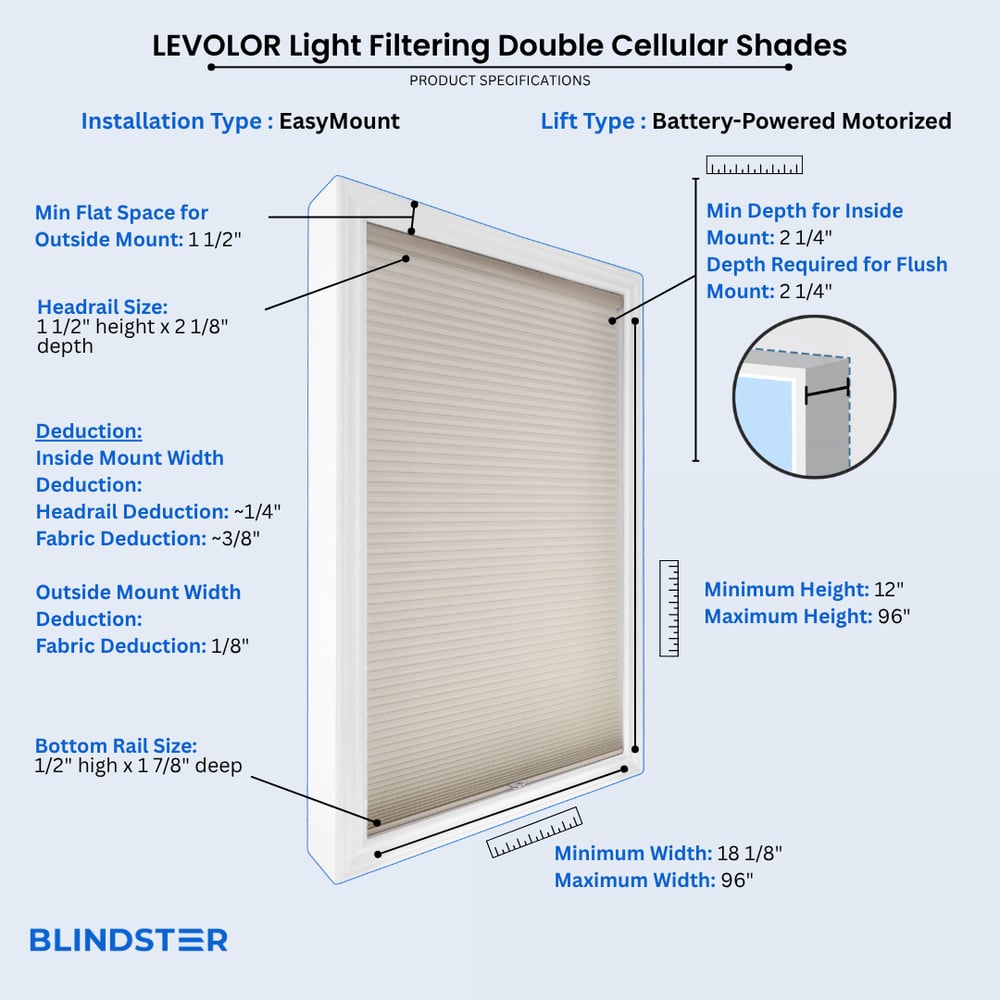 LEVOLOR Light Filtering Double Cellular Shades dimensions diagram 8 of 10