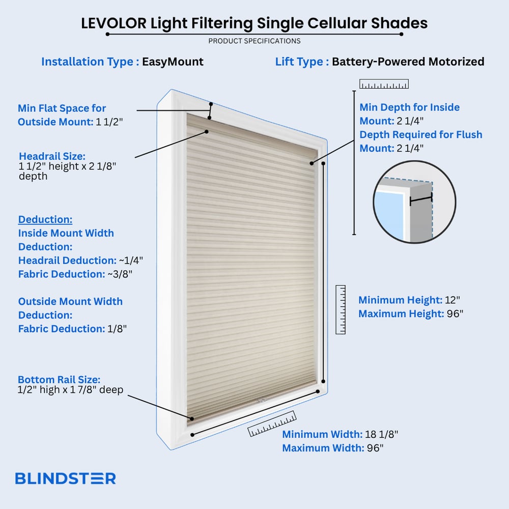 LEVOLOR Light Filtering Single Cellular Shades dimensions diagram 8 of 10