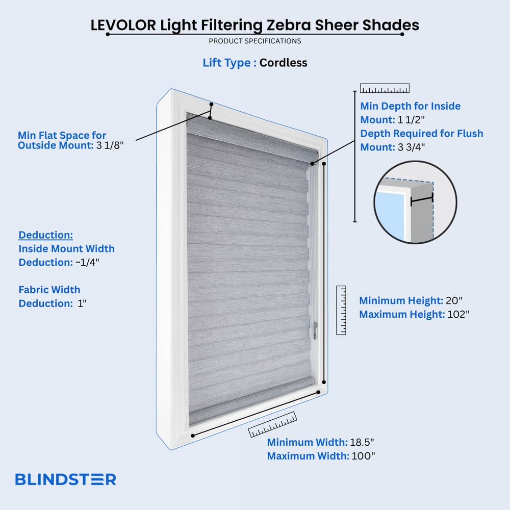 LEVOLOR Light Filtering Zebra Sheer Shades dimensions diagram 2 of 3