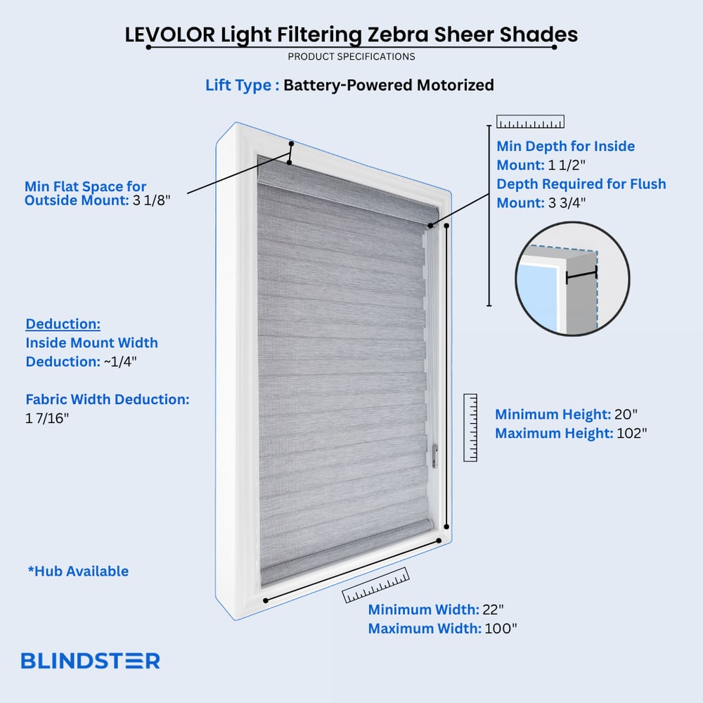 LEVOLOR Light Filtering Zebra Sheer Shades dimensions diagram 3 of 3