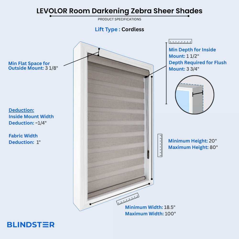 LEVOLOR Room Darkening Zebra Sheer Shades dimensions diagram 2 of 3