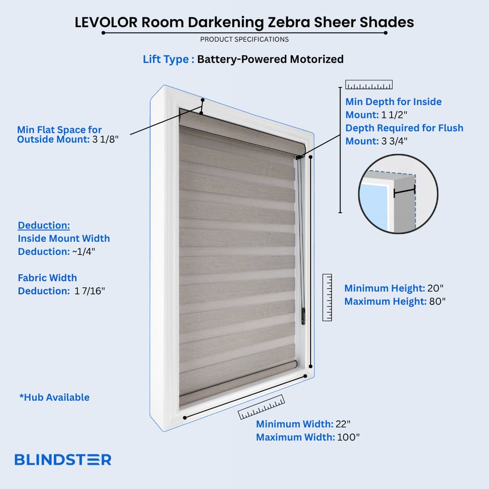 LEVOLOR Room Darkening Zebra Sheer Shades dimensions diagram 3 of 3