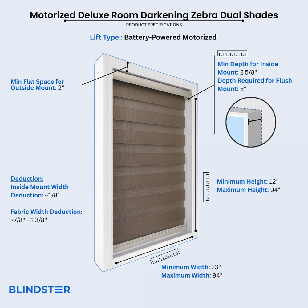 Motorized Deluxe Room Darkening Zebra Dual Shades  dimensions diagram