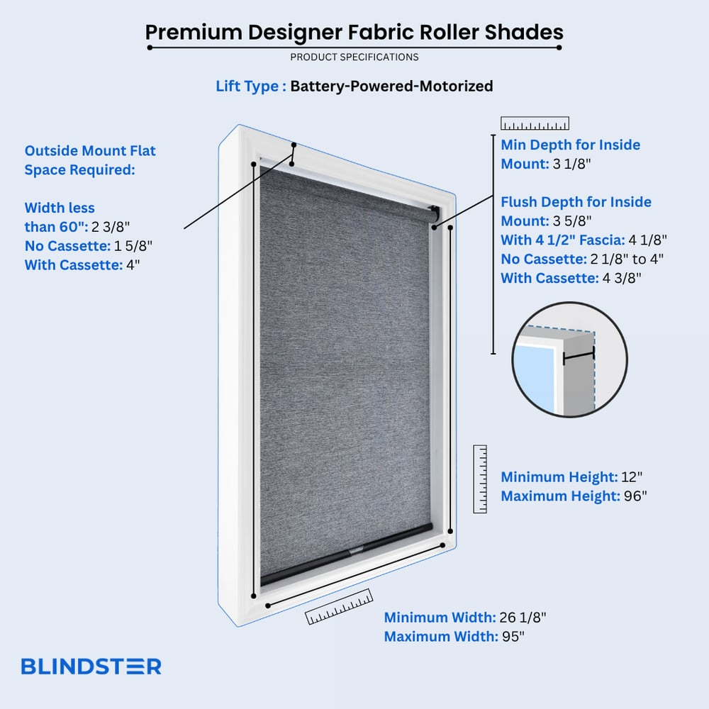 Premium Designer Fabric Roller Shades dimensions diagram 4 of 4