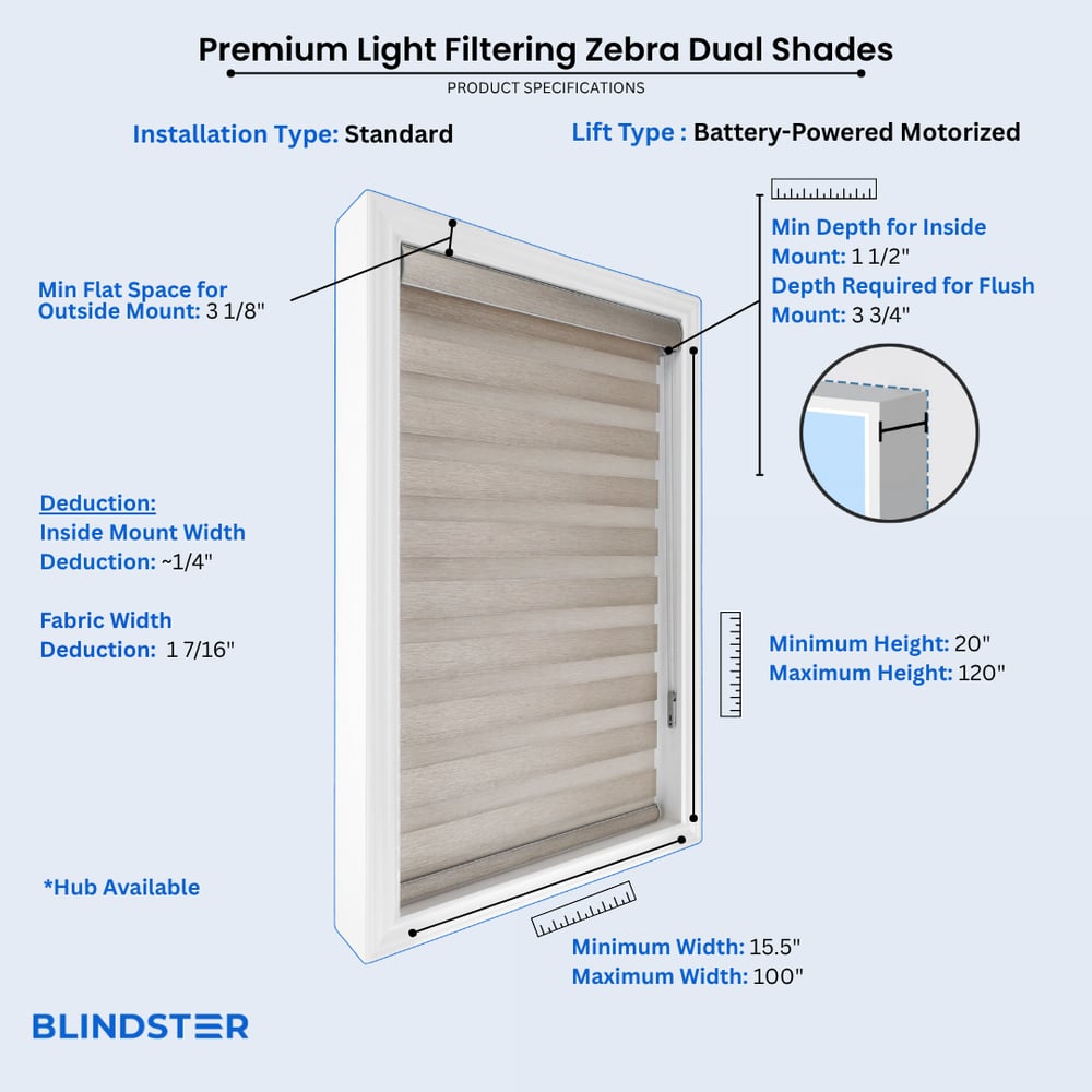 Premium Light Filtering Zebra Dual Shades dimensions diagram 5 of 6