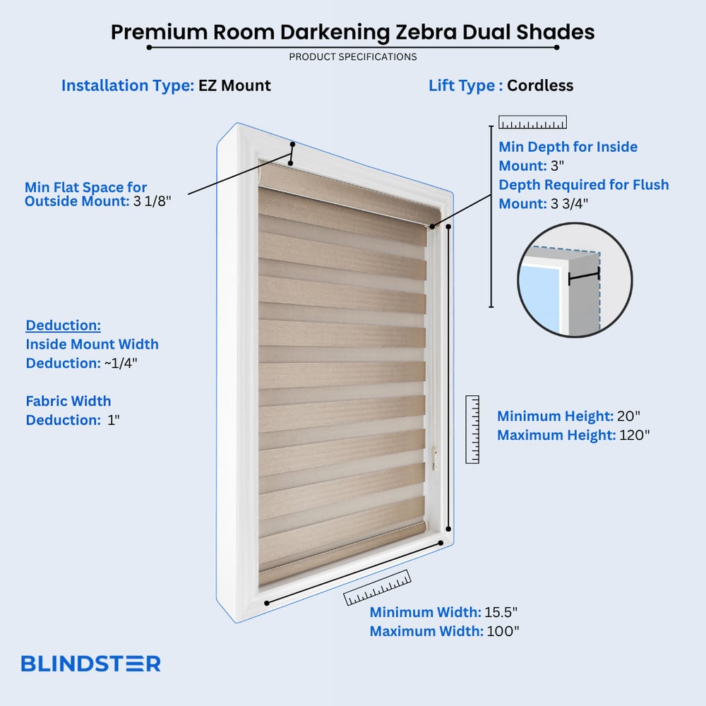 Premium Room Darkening Zebra Dual Shades dimensions diagram 4 of 6