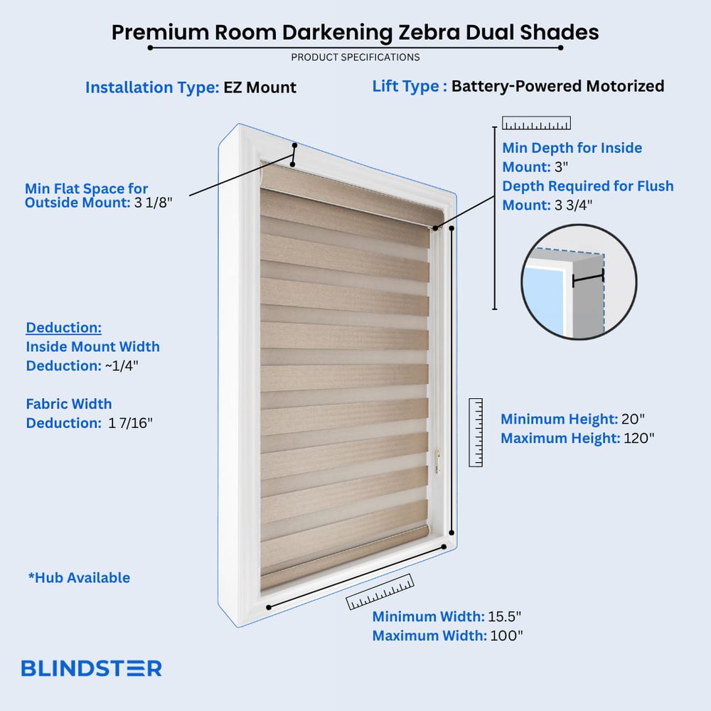 Premium Room Darkening Zebra Dual Shades dimensions diagram 6 of 6