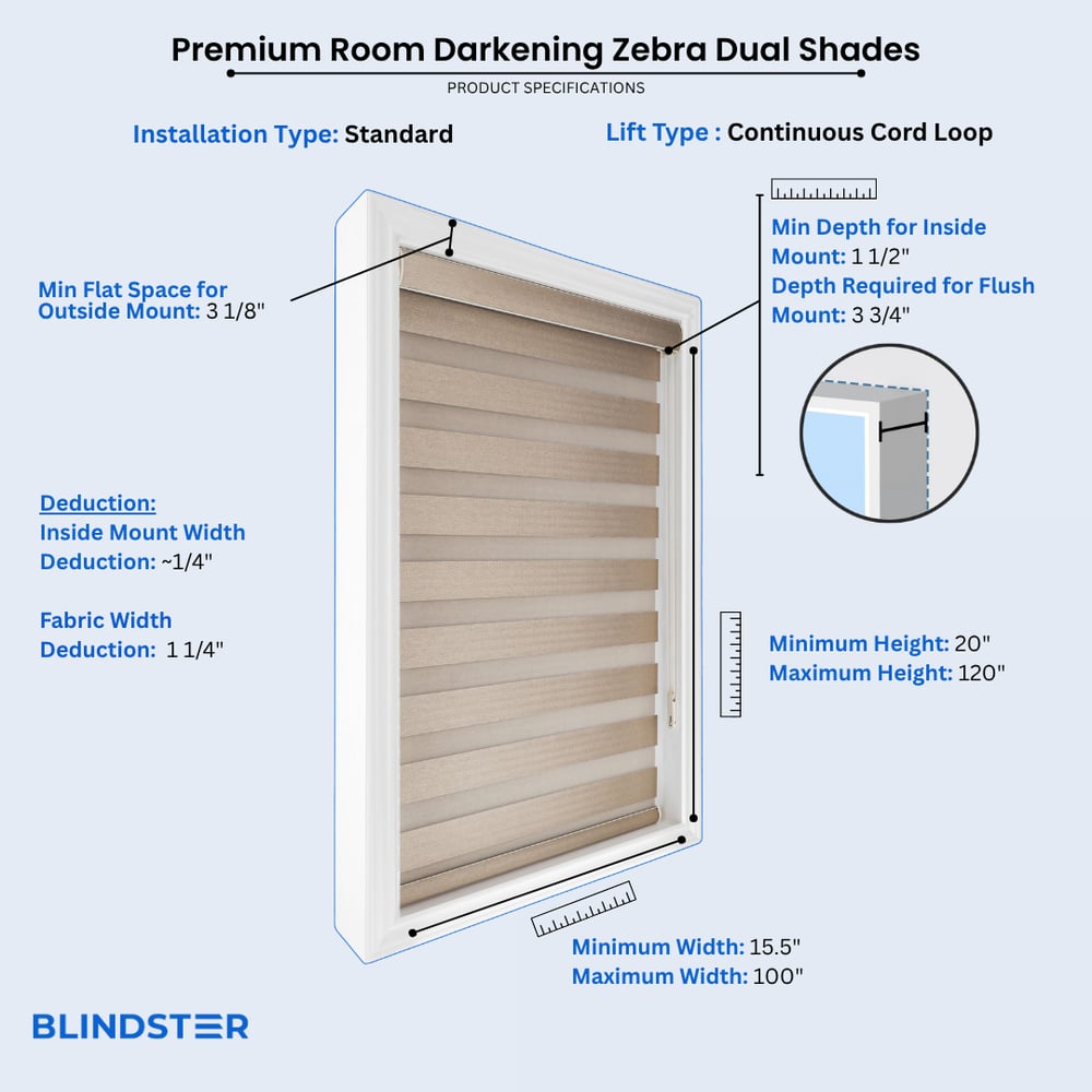 Premium Room Darkening Zebra Dual Shades dimensions diagram 1 of 6