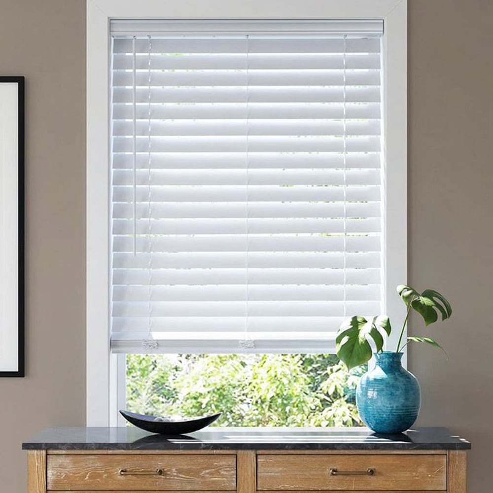 2 Inch Cordless Vinyl Faux Wood Blinds - White