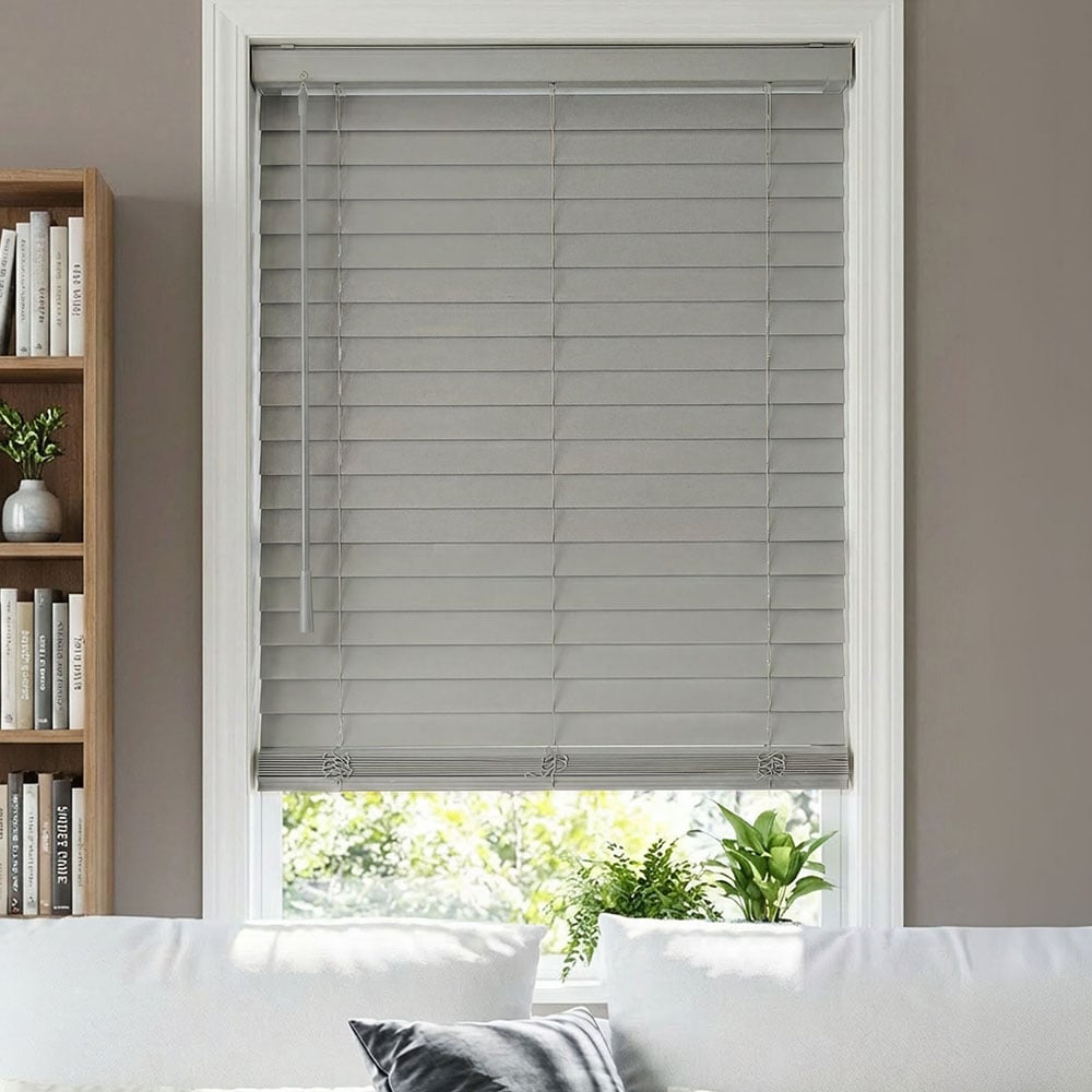 2 Inch Deluxe Cordless Faux Wood Blinds in Light Gray