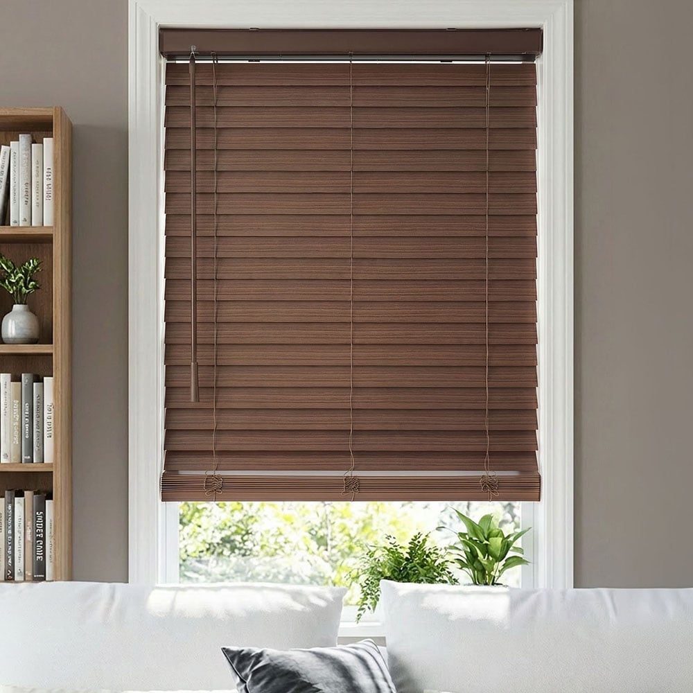 2 Inch Deluxe Cordless Faux Wood Blinds - Chestnut