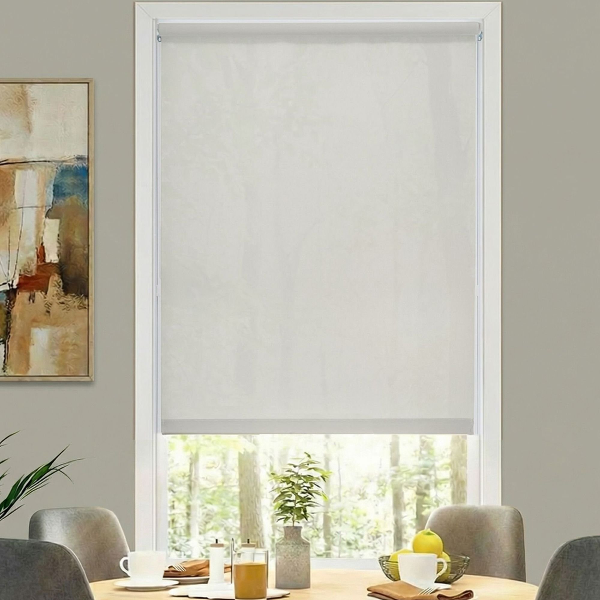 Deluxe Light Filtering Fabric Roller Shades - White