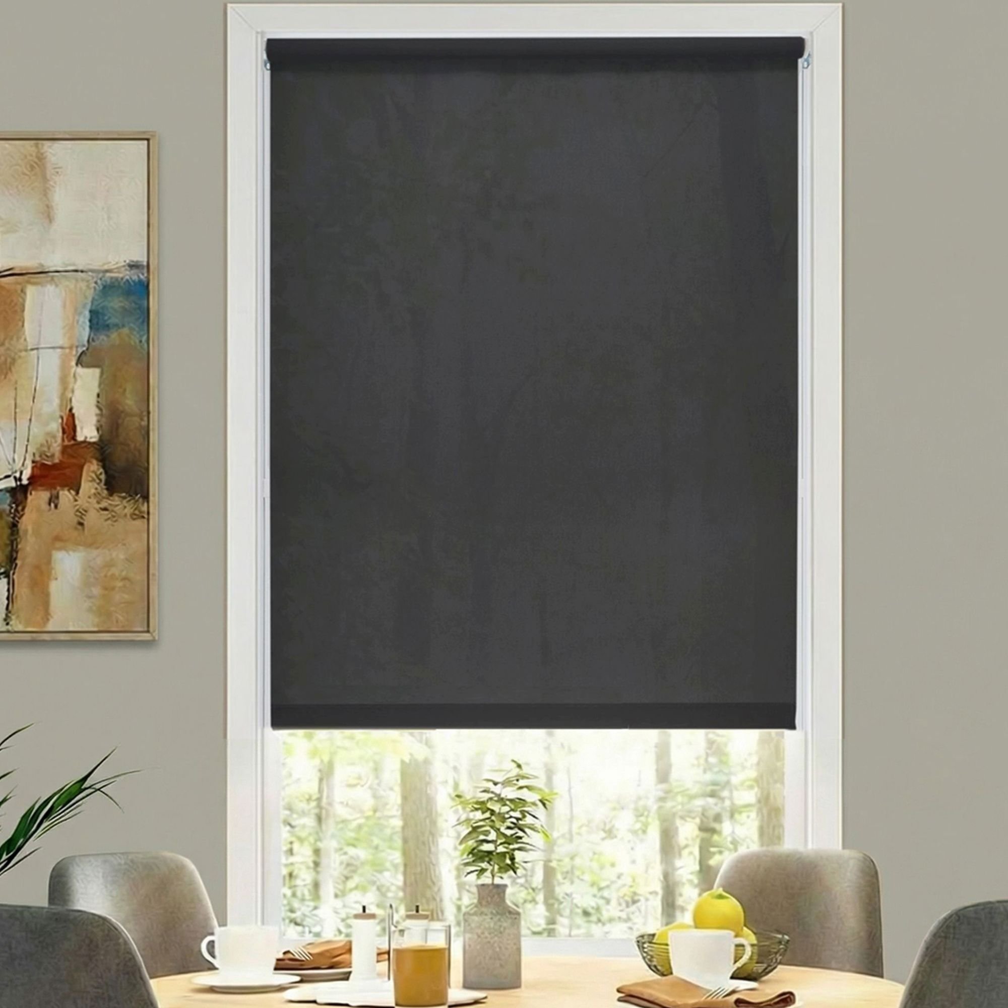 Deluxe Light Filtering Fabric Roller Shades - Black