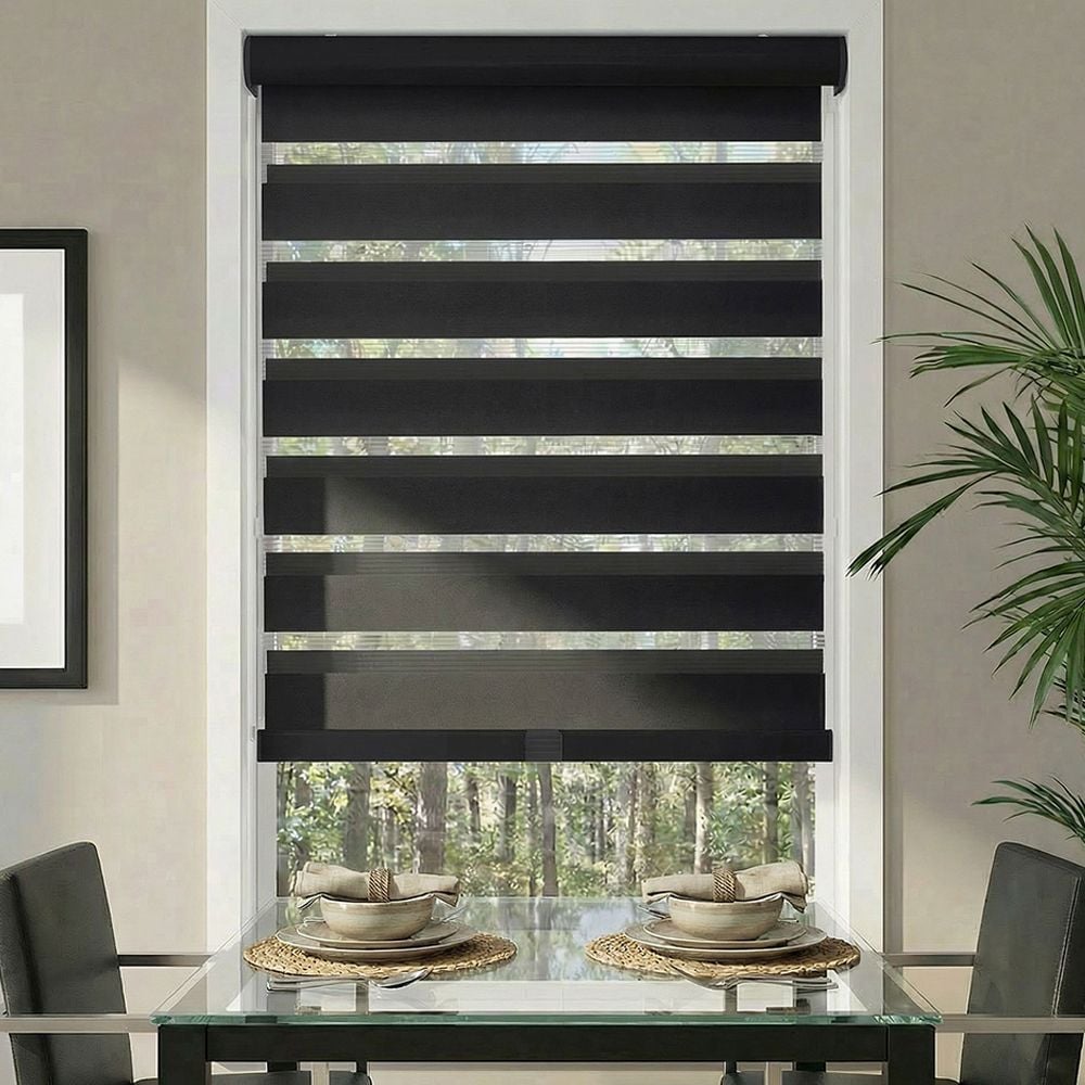 Deluxe Light Filtering Zebra Dual Shades - Black