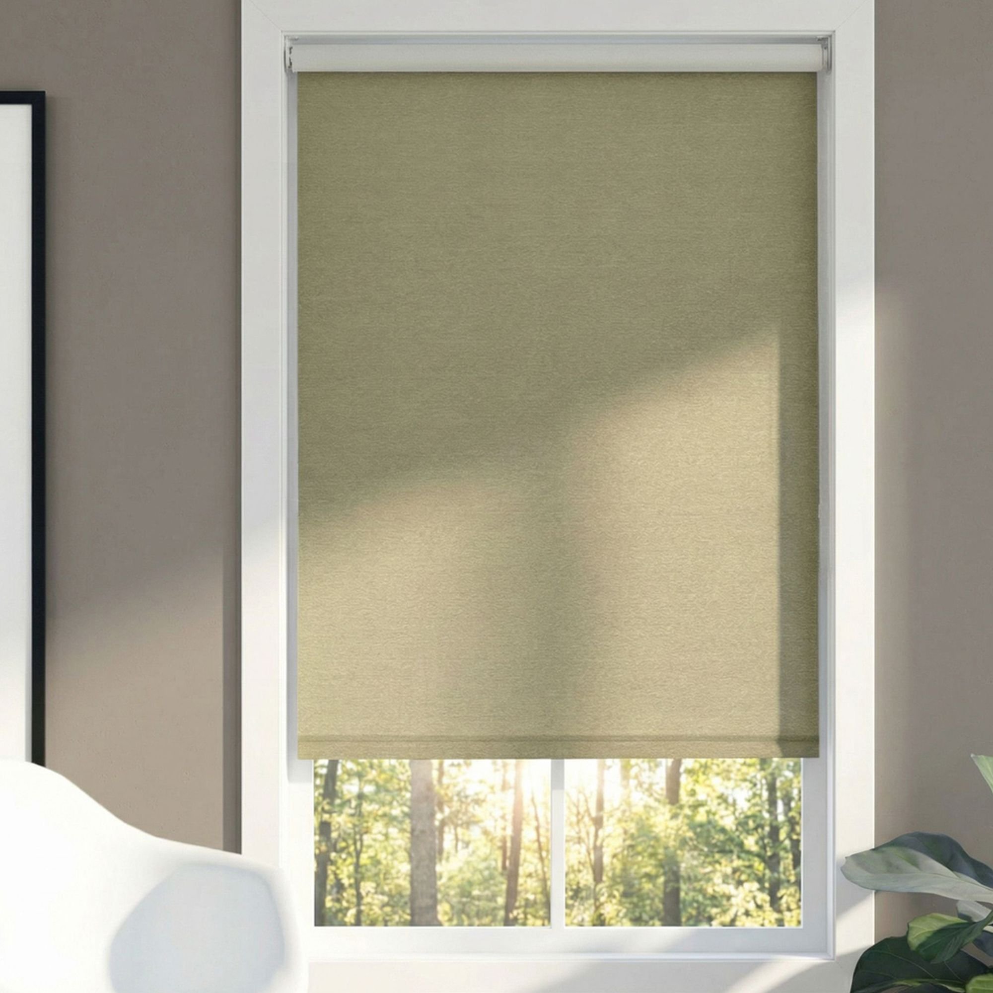 Deluxe Room Darkening Fabric Roller Shades - Moss