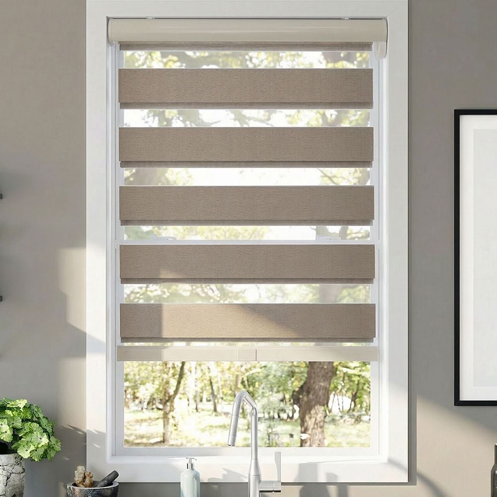 Deluxe Room Darkening Zebra Dual Shades  - Light Brown