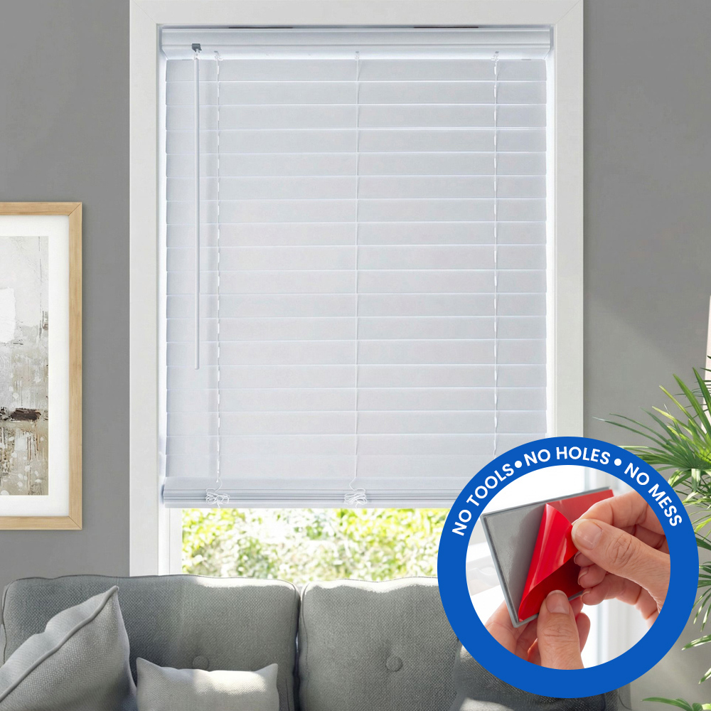 No Tools 2 Inch Cordless Vinyl Faux Wood Blinds - White