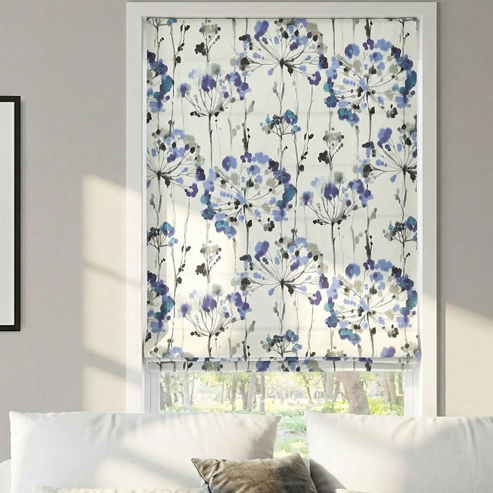 Premium Flat Fold Roman Shades - Dandelion Blue