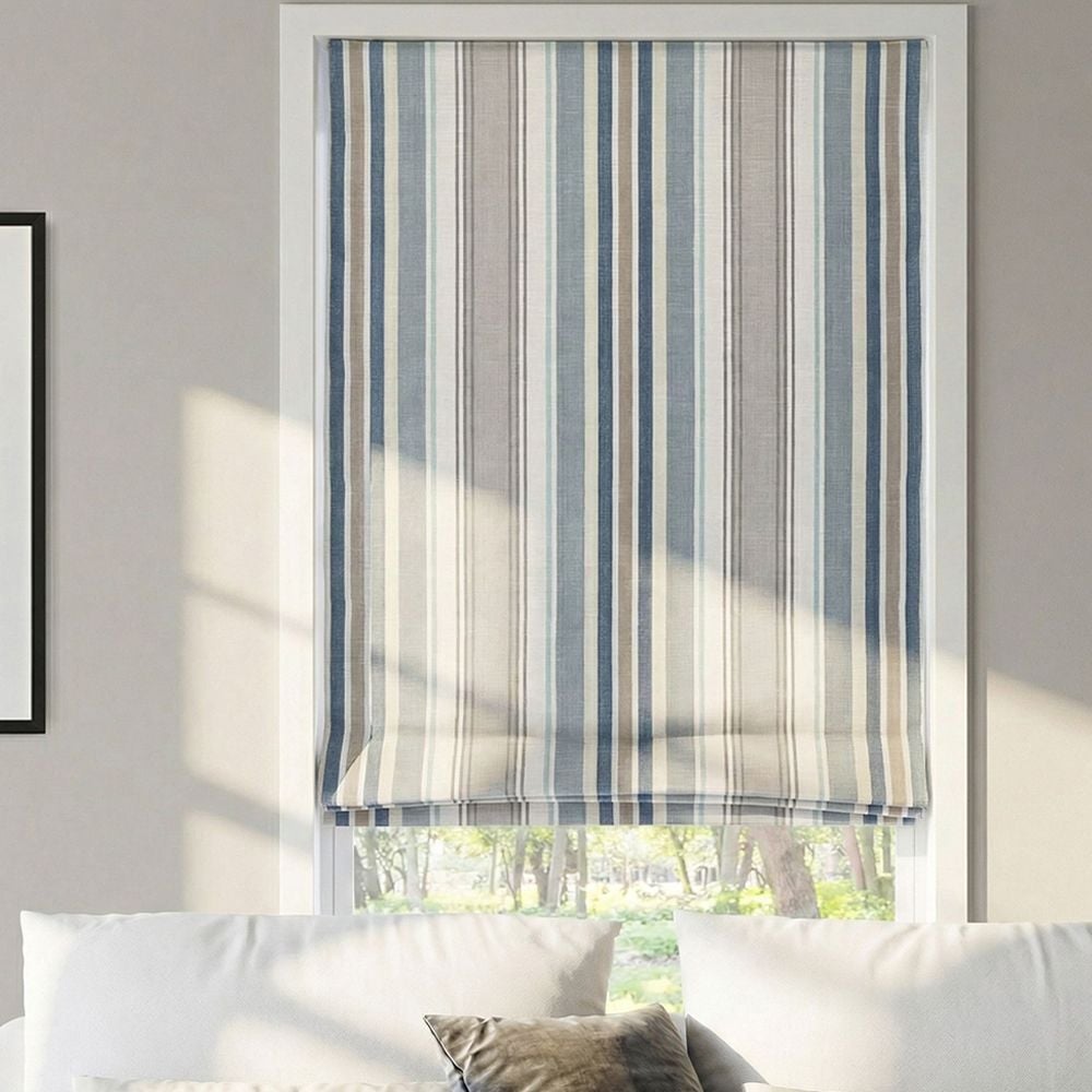 Premium Flat Fold Roman Shades - Bridgewater Stripe Spa