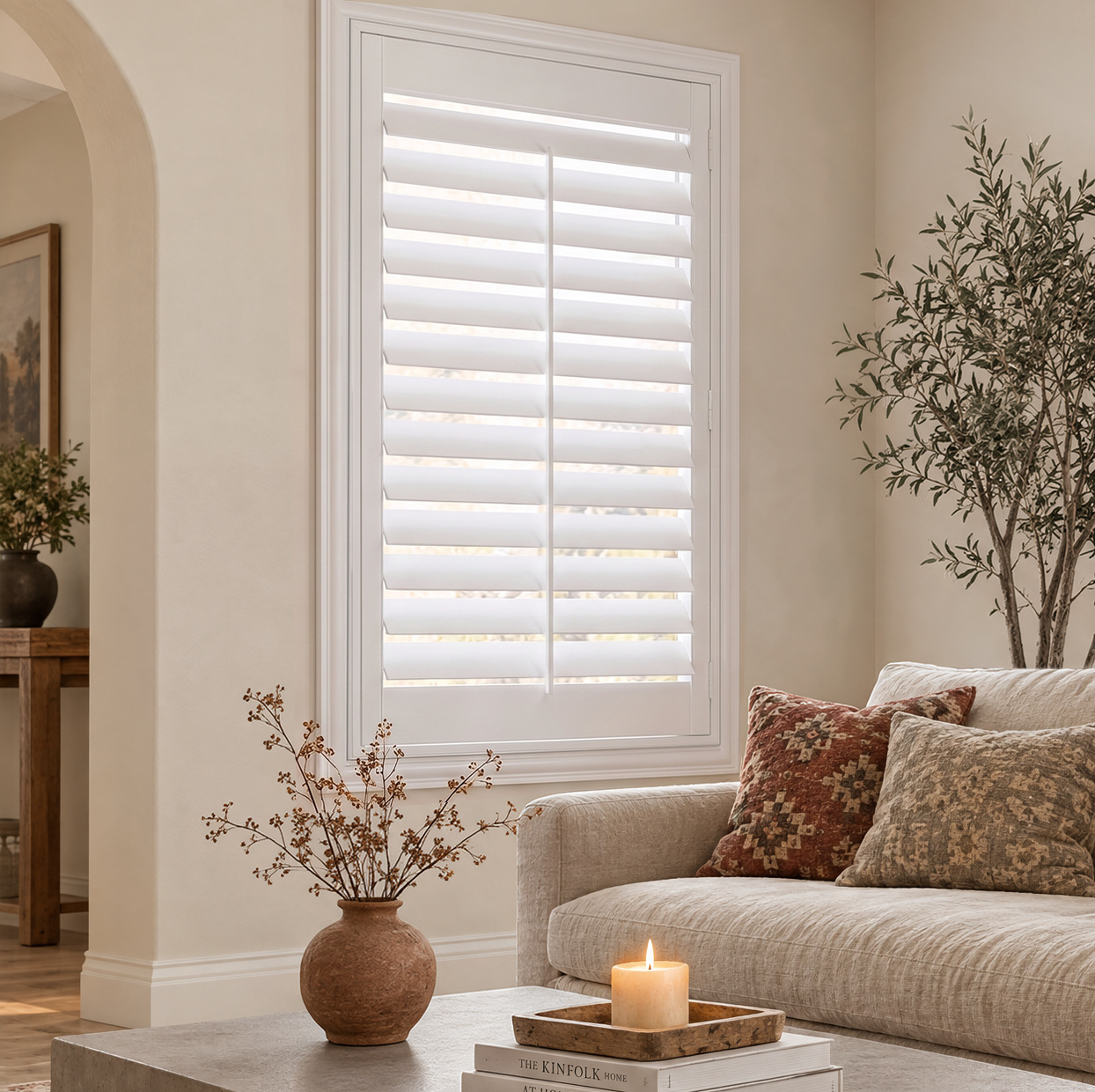 Premium Faux Wood Plantation Shutters - White